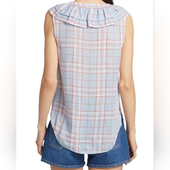 Veronica Beard NWT Size XS Leina Shirt in Vapor Multi, Sleeveless Ruffles Linen - Picture 2 of 14